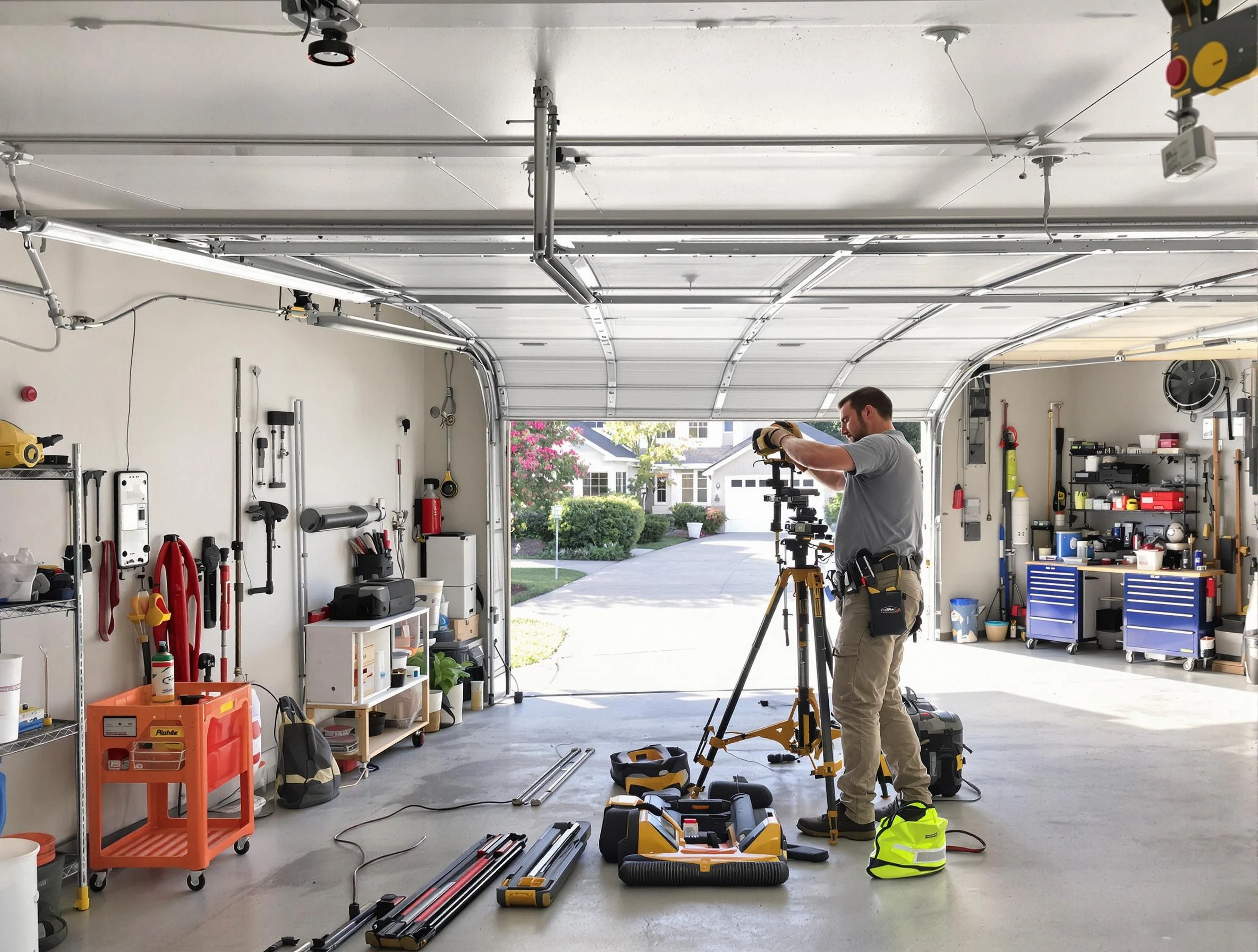 Mount Lebanon Garage Door Repair specialist performing laser-guided track alignment in Mount Lebanon